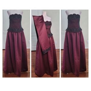 Bzar Beaded Corset Strapless Ball Gown Full Skirt Shawl Goth Prom 12 Plum Black